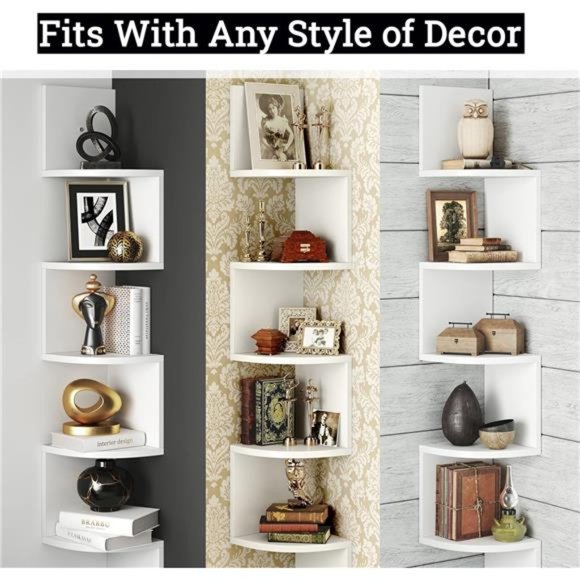 Corner Shelf, 5 Tier Floating, Wall Mount Corner Shelves, Rustic Turquoise - Picture 4 of 5